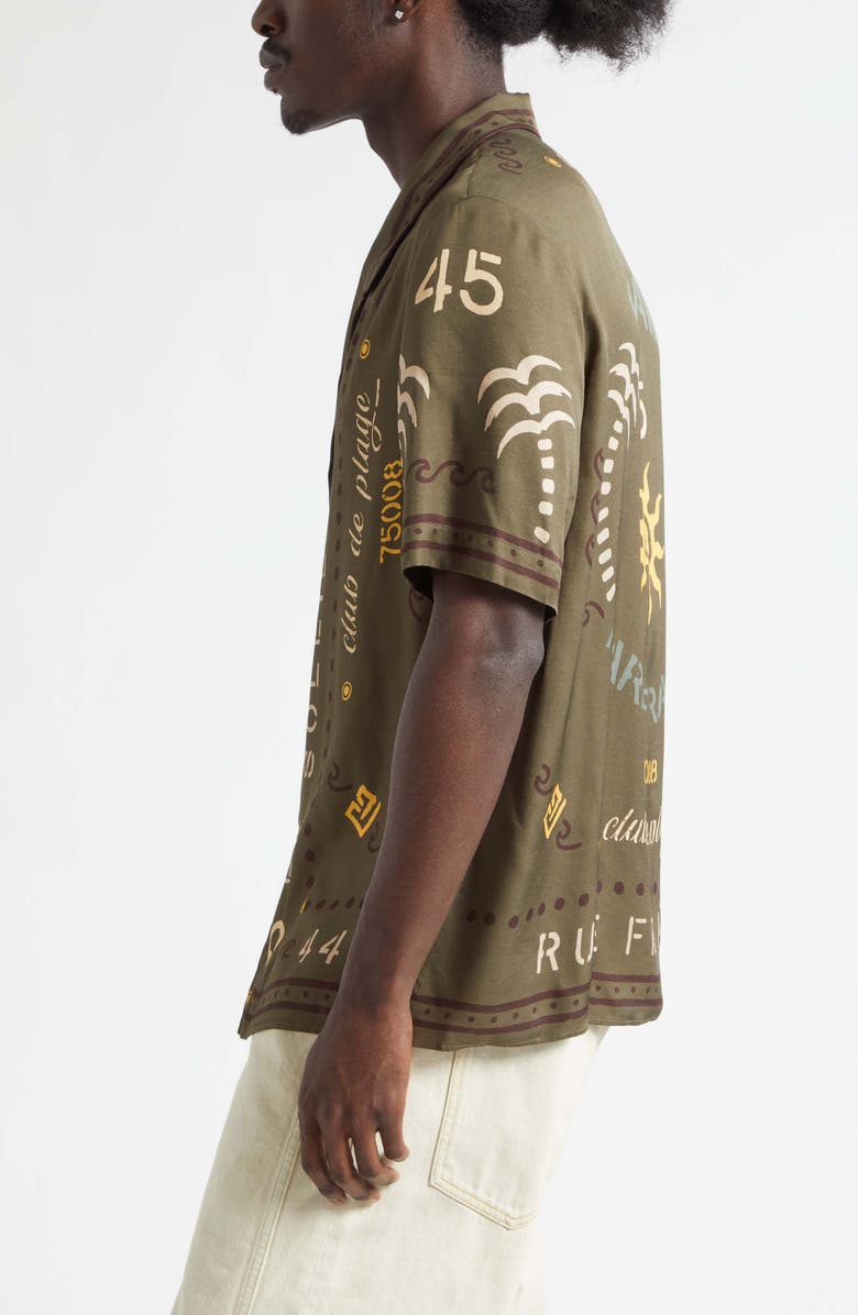 Balmain Club 45 Print Short Sleeve Button-Up Pajama Shirt, Alternate, color, Uix Khaki/ Multi