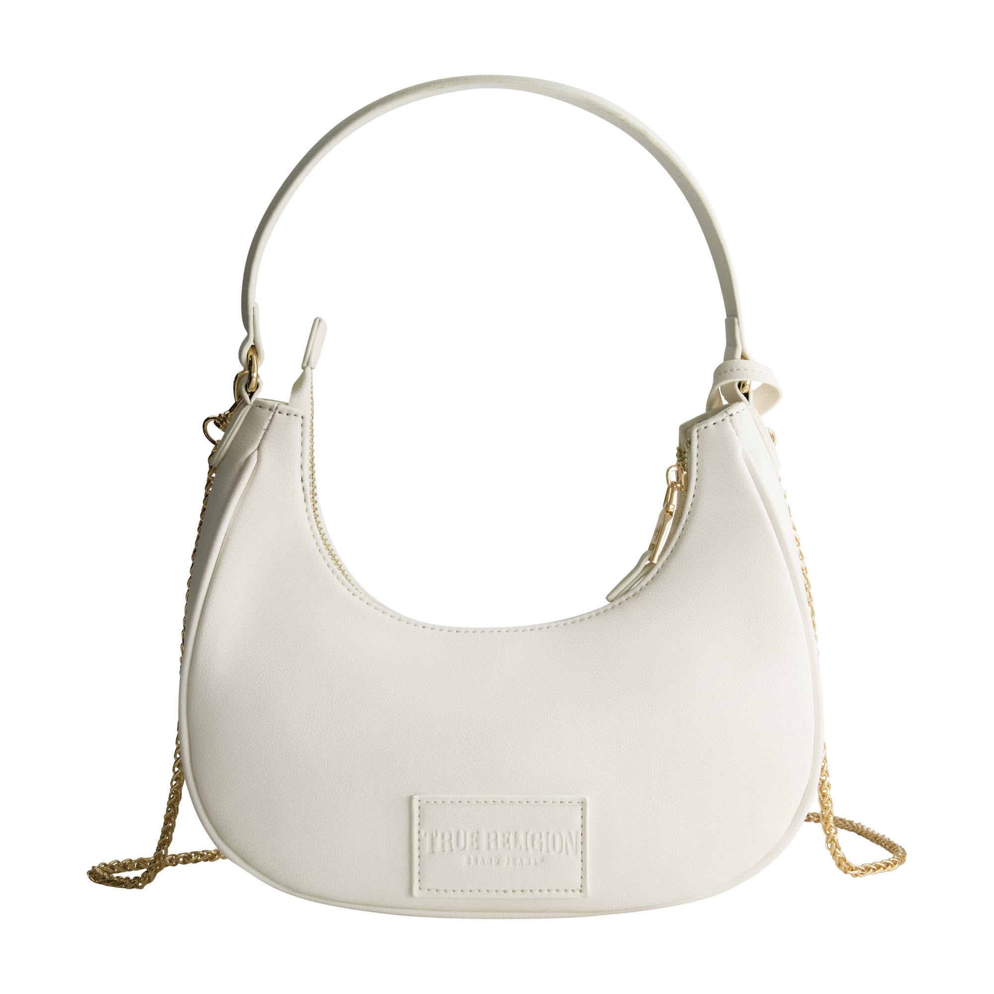 True Religion Zip Top Crescent Hobo Bag, Alternate, color, White