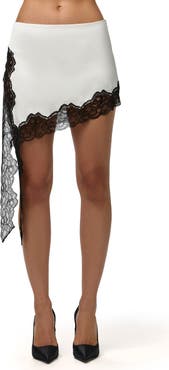 Naked Wardrobe Lace Trim Silk Blend Miniskirt