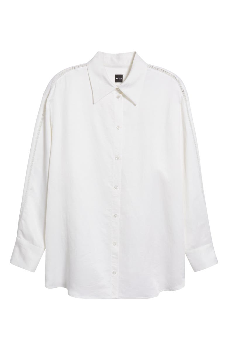 BOSS Belini Openwork Trim Button-Up Shirt, Alternate, color, White