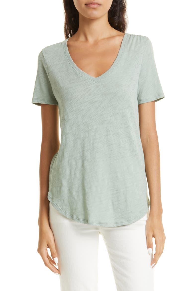 V-Neck Slub Cotton T-Shirt, Main, color, SURF GREEN