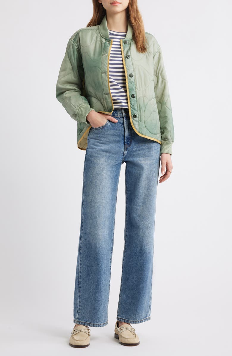 THE GREAT. The Quilted Liner Jacket, Alternate, color, Mottled Green