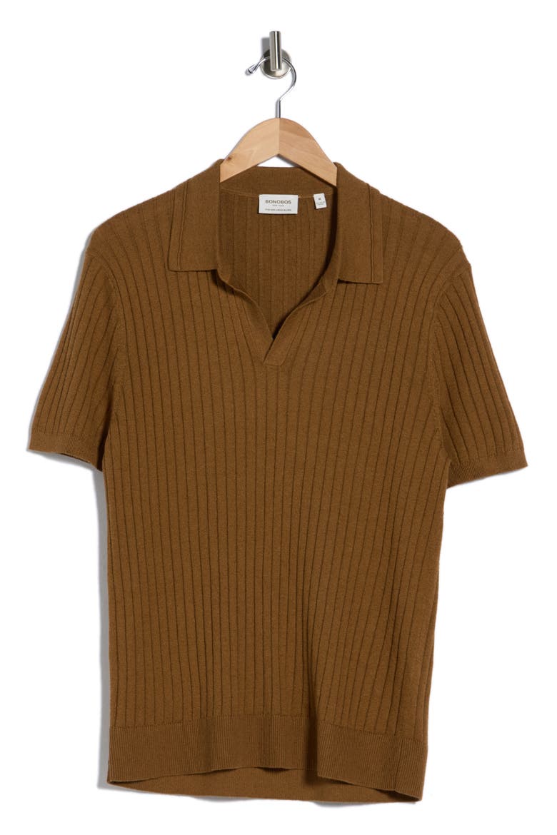 Rib Knit Polo, Alternate, color, MEDIUM BROWN LINEN