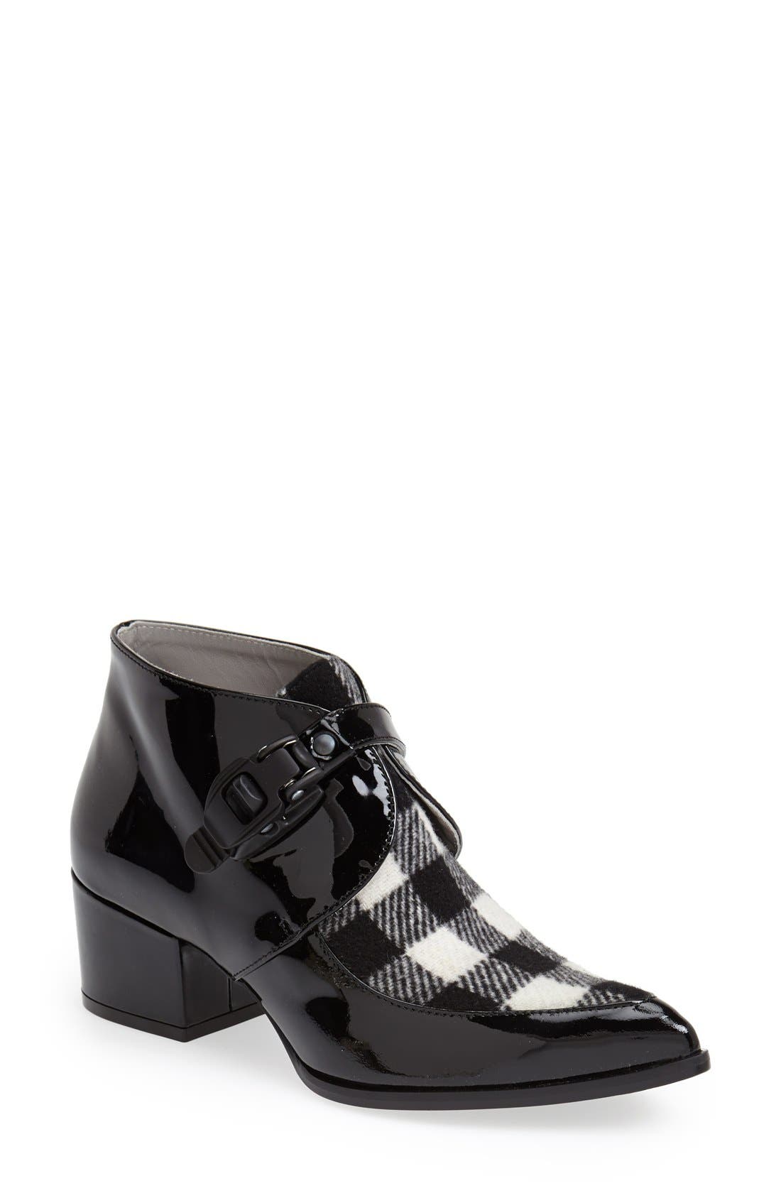 Pointy Toe Bootie, Main, color, BLACK/ WHITE TARTAN