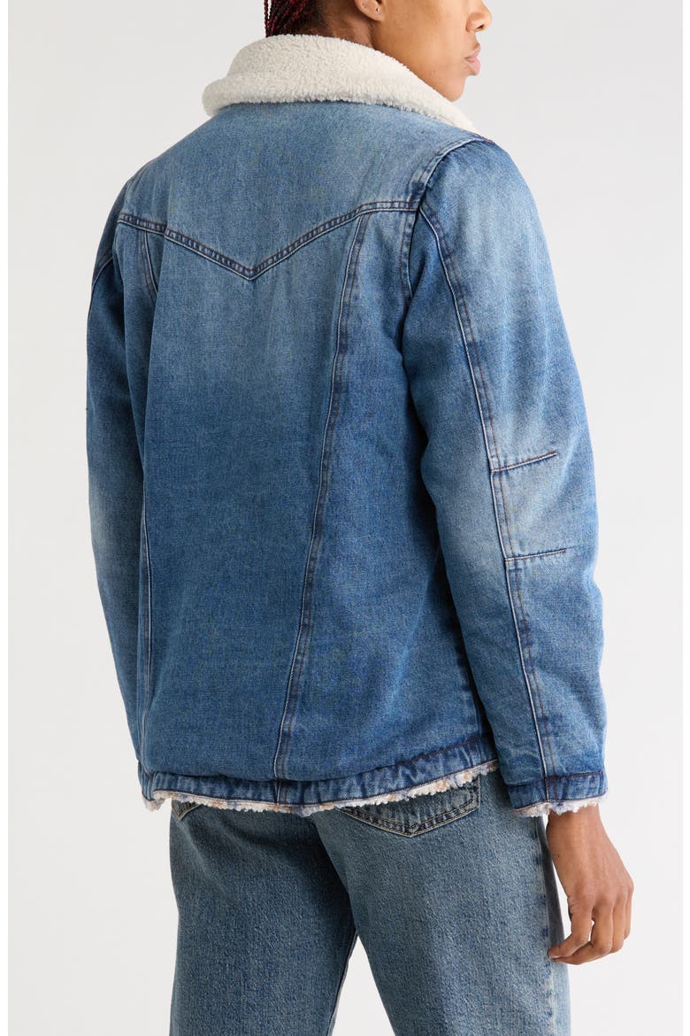 Reversible Faux Shearling Collar Denim Jacket, Alternate, color, MEDIUM INDIGO