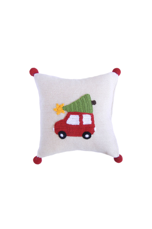 Melange Collection 10" Car With Christmas Tree Pillow In White