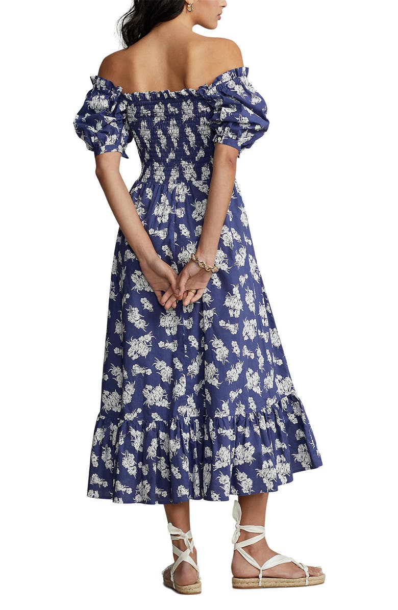 Polo Ralph Lauren Floral Cotton Off the Shoulder Midi Dress, Alternate, color, 