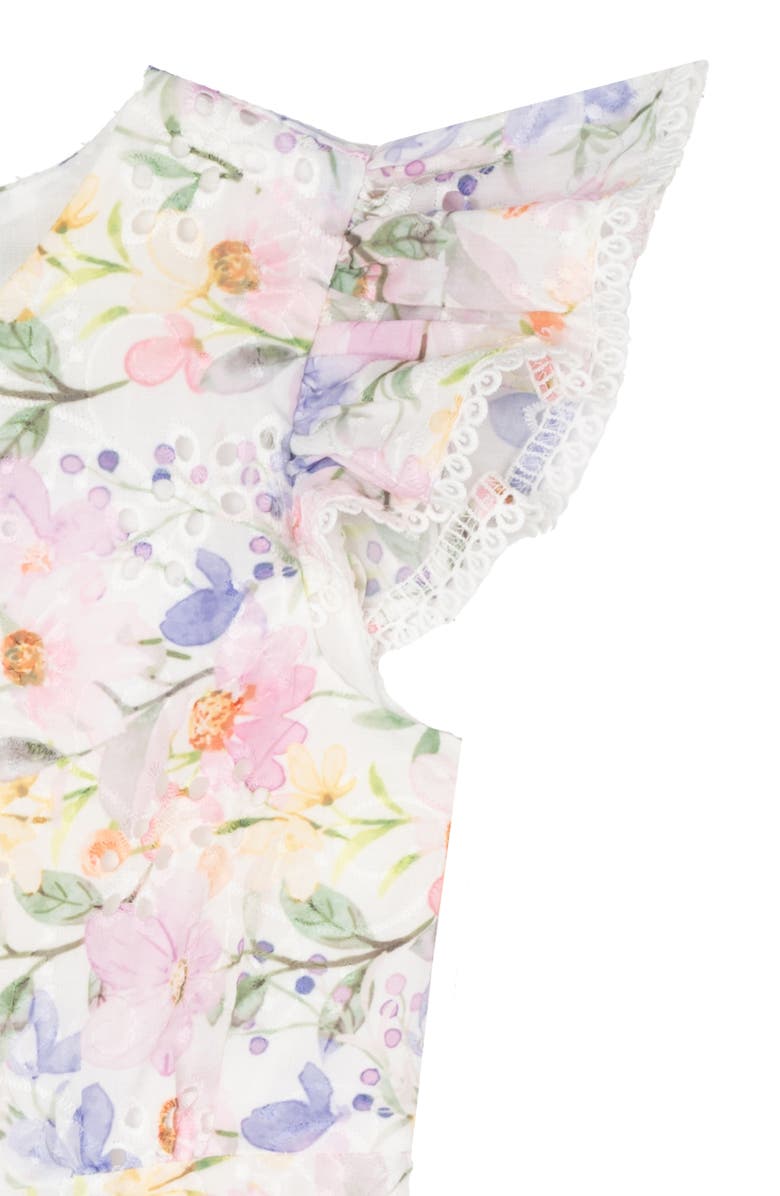 Rare Editions Kids' Flutter Sleeve Floral Eyelet Dress, Alternate, color,