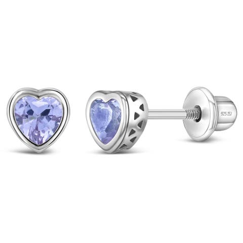 Cubic Zirconia Birthstone Heart Earrings