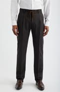 Zanella Nova Black Pinstripe Pleated Wool & Cotton Drawstring Dress Pants
