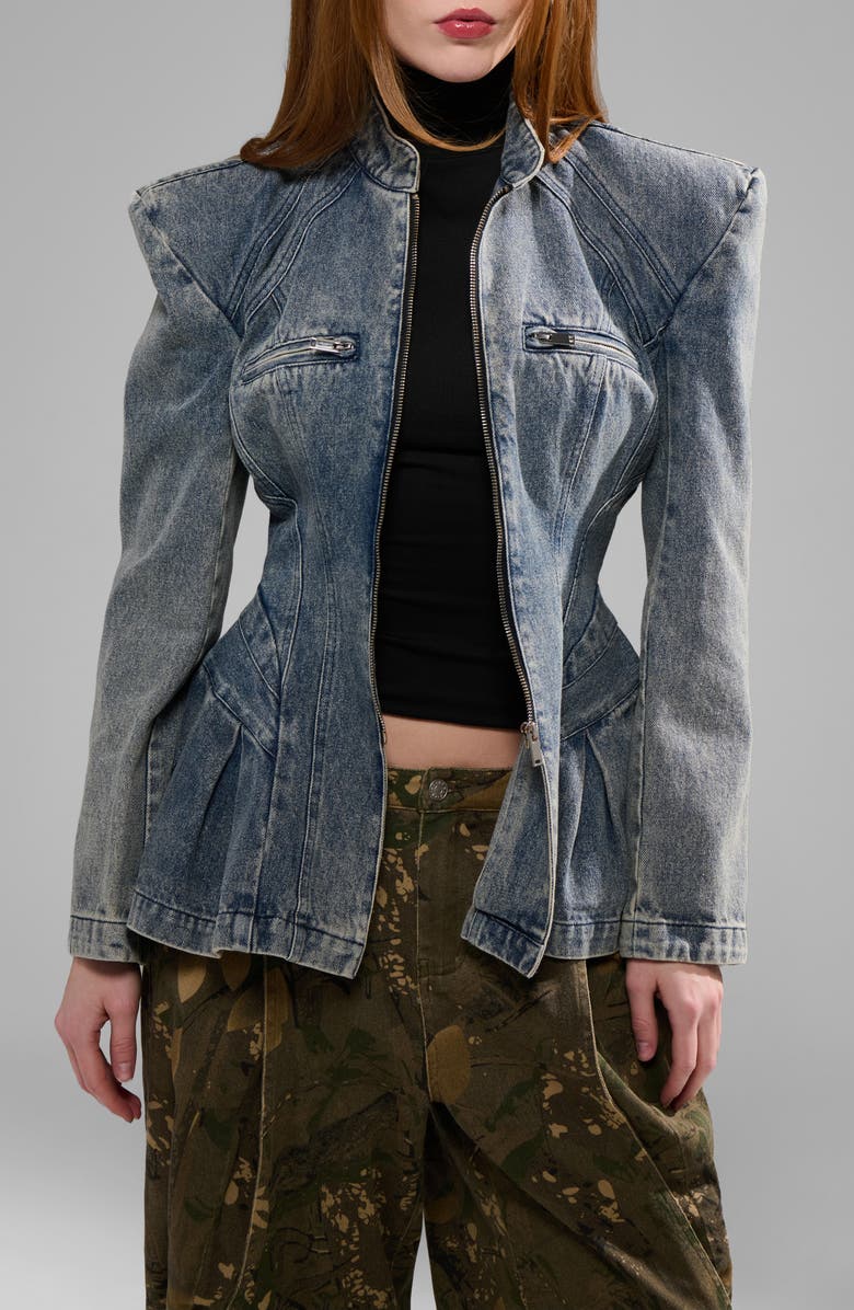 AZALEA WANG Virelle Structured Denim Peplum Jacket, Alternate, color, 