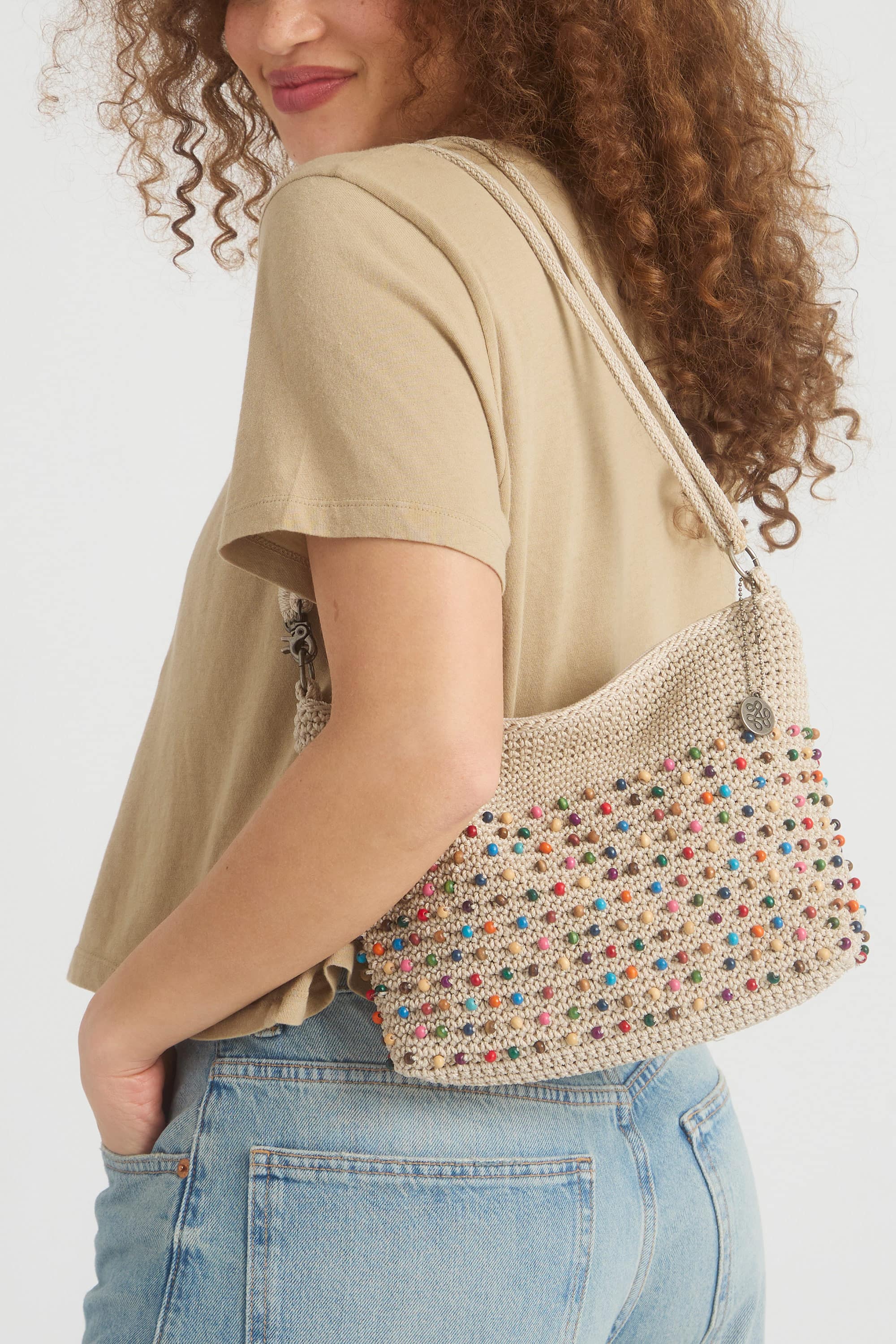Lumi Covertible Crossbody Hand Crochet Bag, Alternate, color, Ecru Multi Beads
