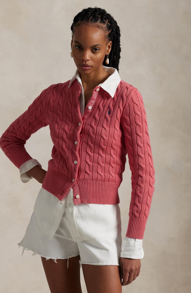 Polo Ralph Lauren Cable Knit Cotton Crewneck Cardigan, Alternate, color, 