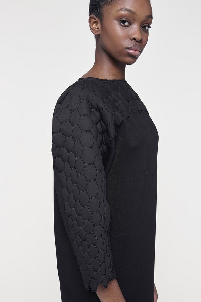 Quilted Embroidered Dress, Alternate, color, Black