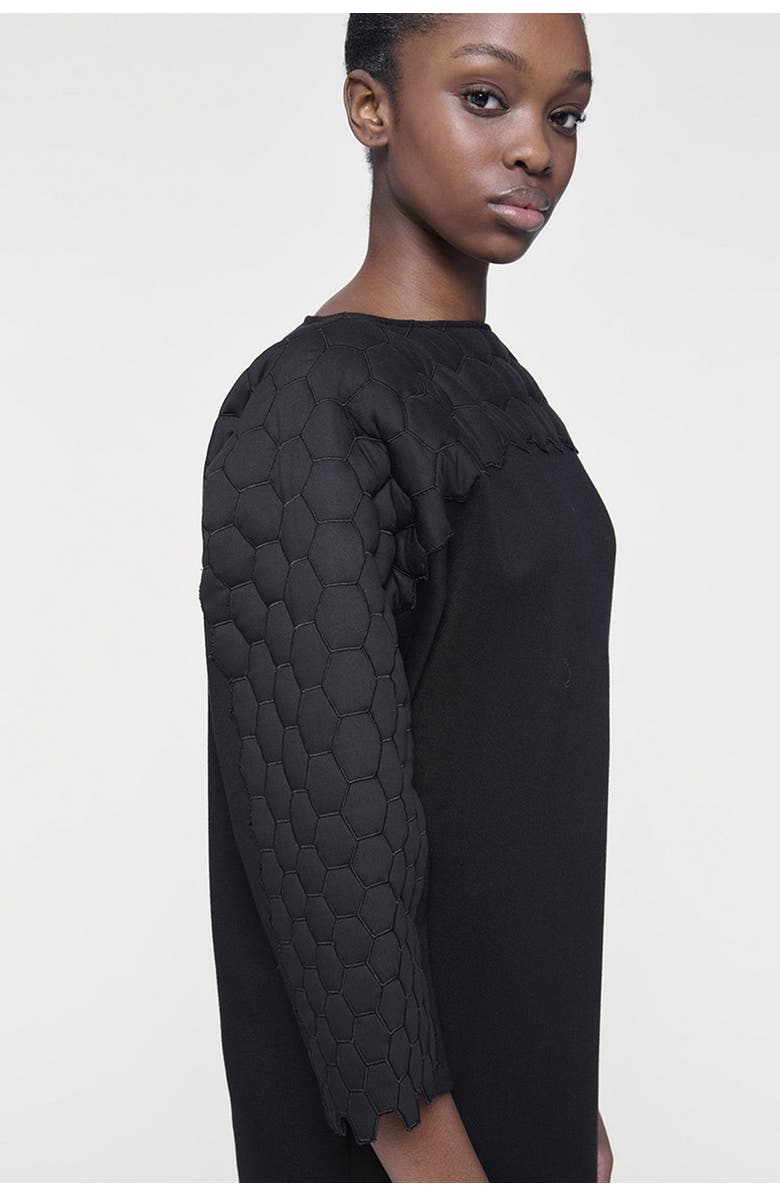 Leem Quilted Embroidered Dress, Alternate, color, Black