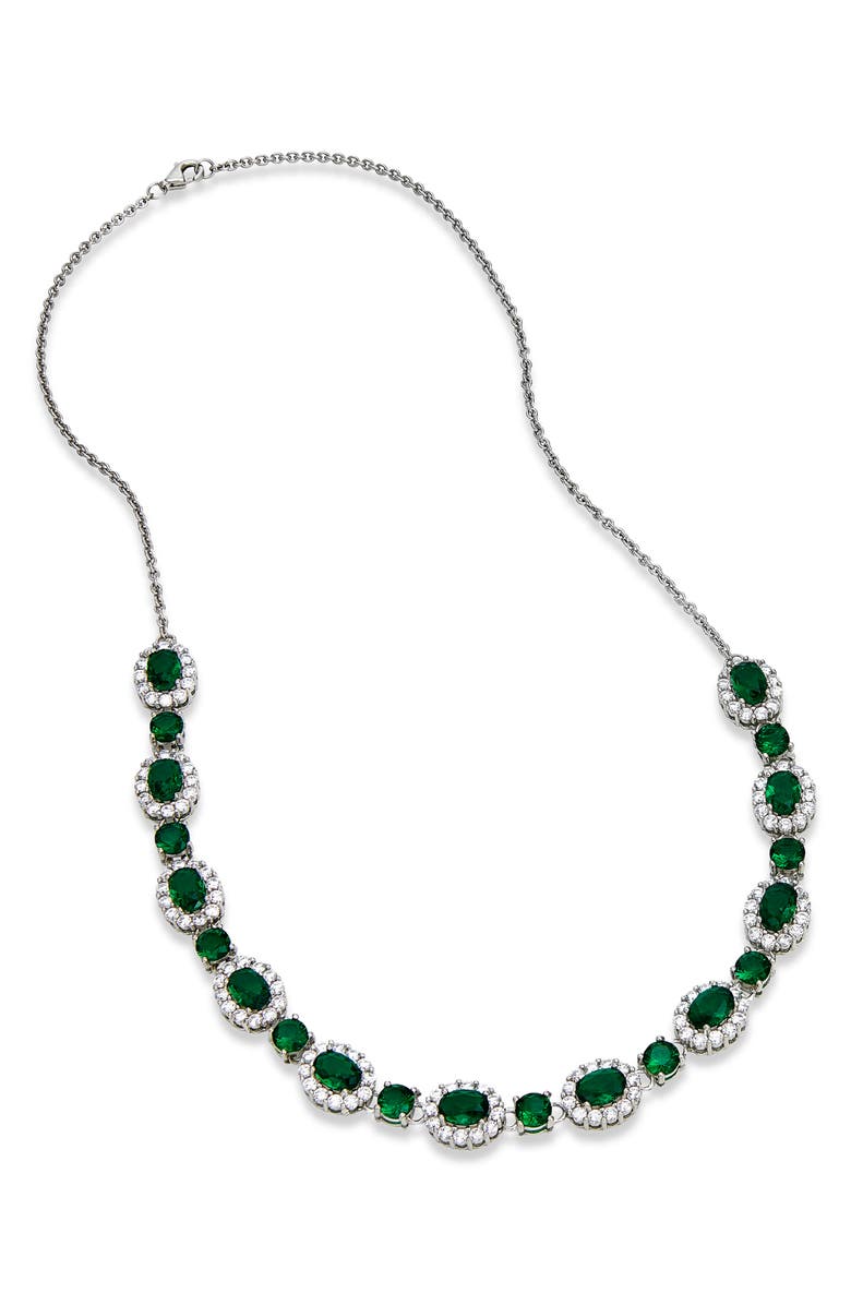SAVVY CIE JEWELS Cubic Zirconia Halo Necklace, Main, color, Green