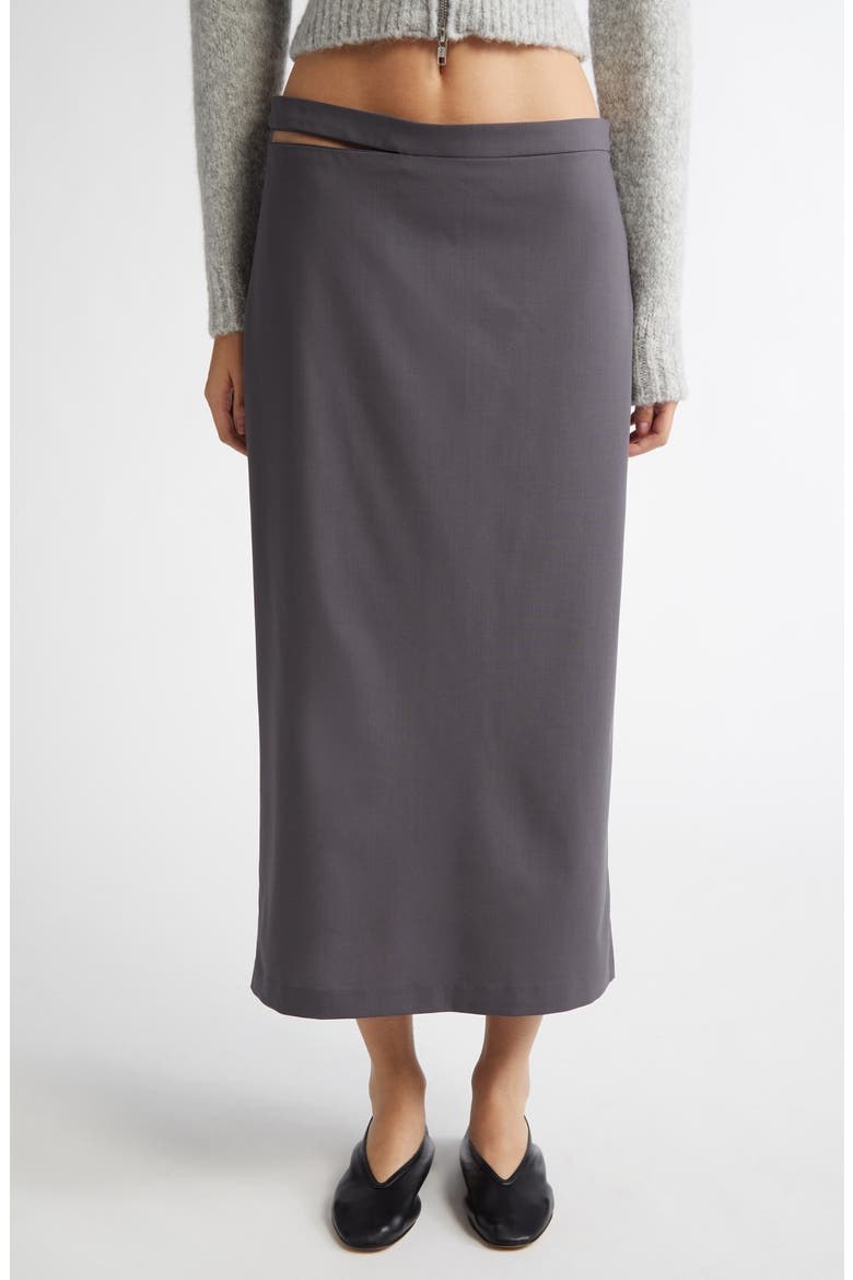 Jiaqi Cutout Waist Midi Skirt, Main, color, GREY