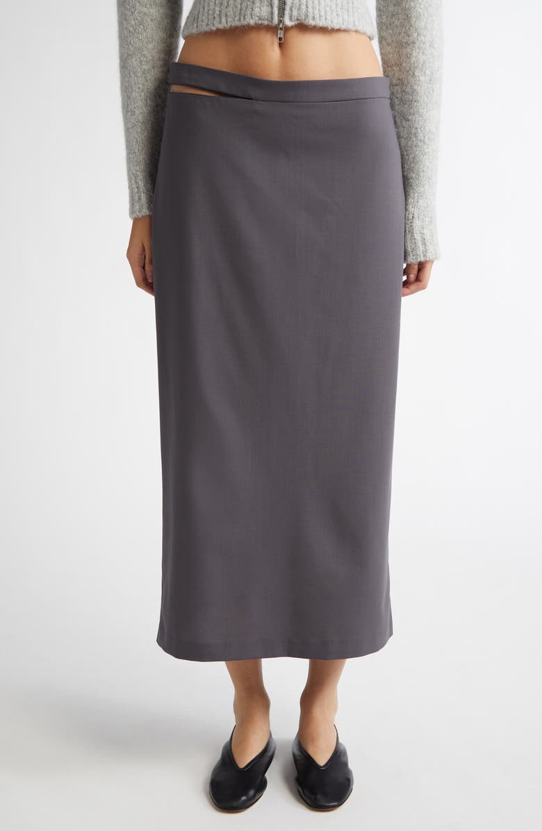 Paloma Wool Jiaqi Cutout Waist Midi Skirt, Main, color, Grey