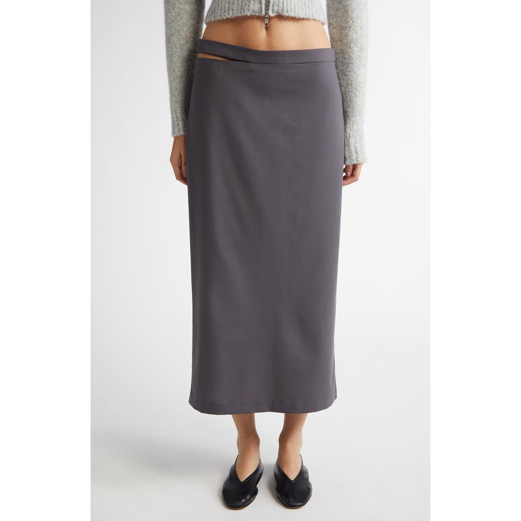 Paloma Wool Jiaqi Cutout Waist Midi Skirt in Grey