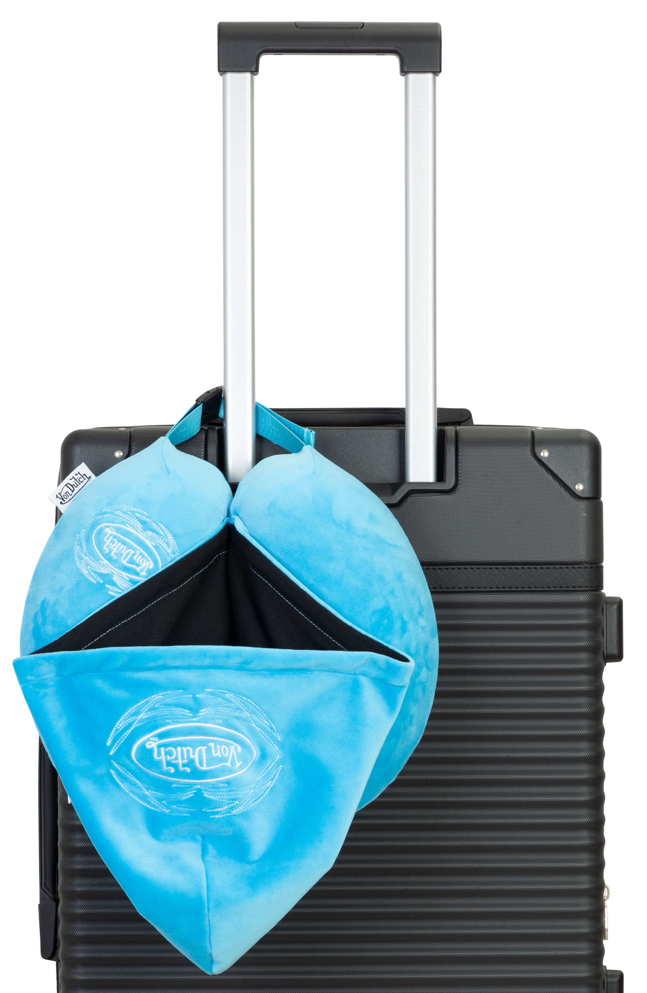 Von Dutch Pinstripe Hooded Memory Foam Travel Neck Pillow, Alternate, color, Blue