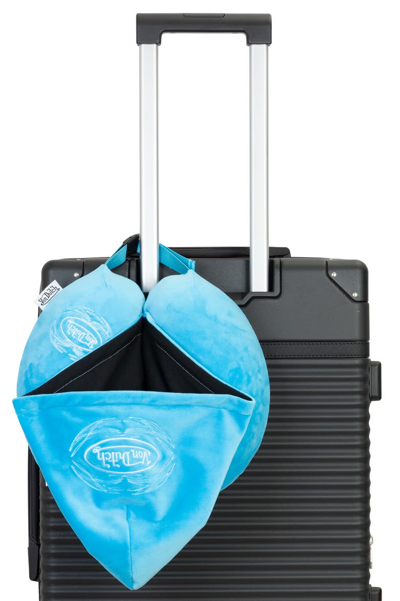Pinstripe Hooded Memory Foam Travel Neck Pillow, Alternate, color, Blue