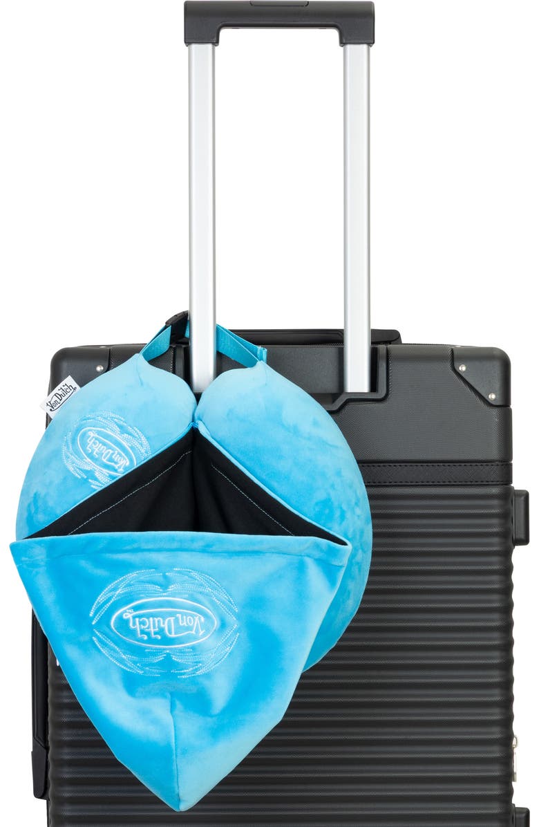 Von Dutch Pinstripe Hooded Memory Foam Travel Neck Pillow, Alternate, color, Blue