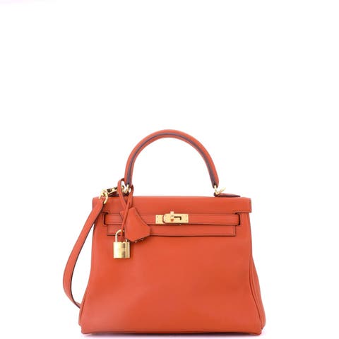 Kelly Handbag Orange Swift with Gold Hardware 25