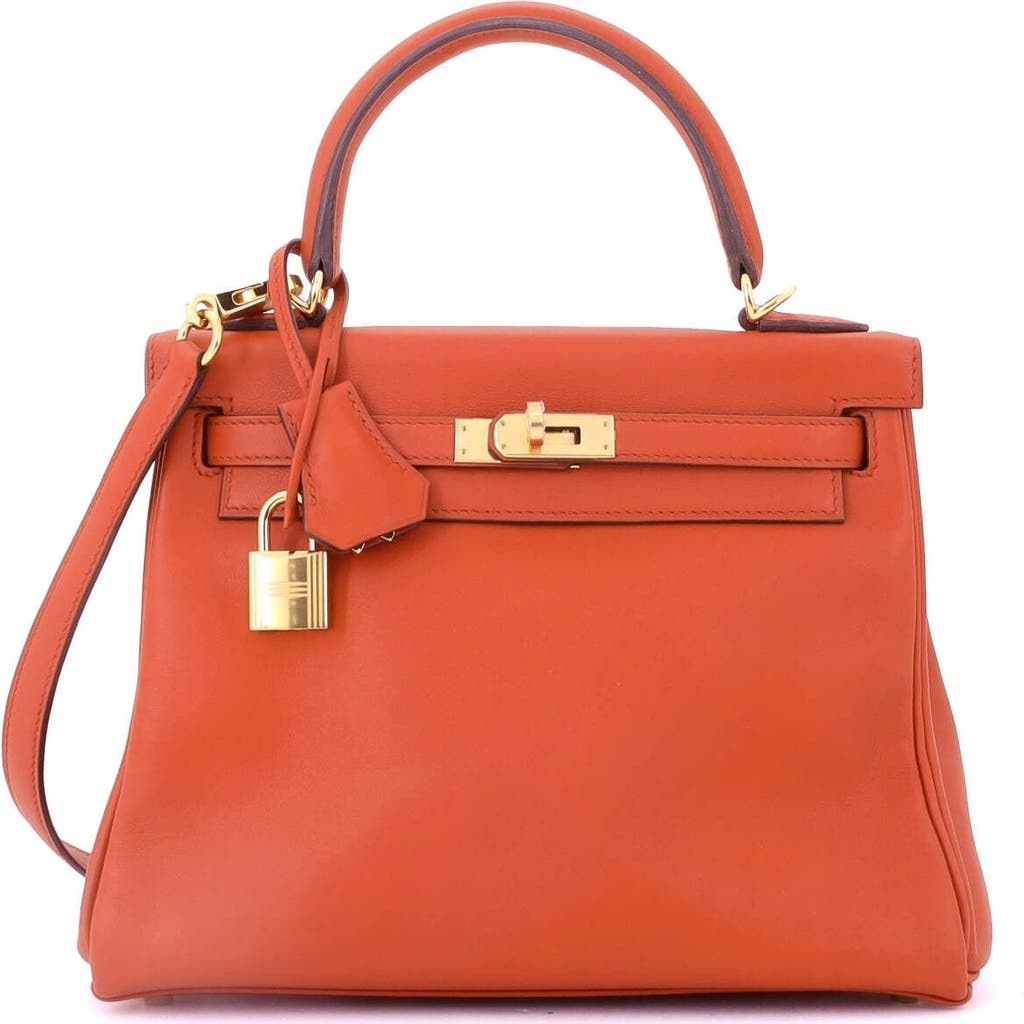 Pre-owned Hermes Hermes Kelly Handbag Orange Swift With Gold Hardware 25 In Brown