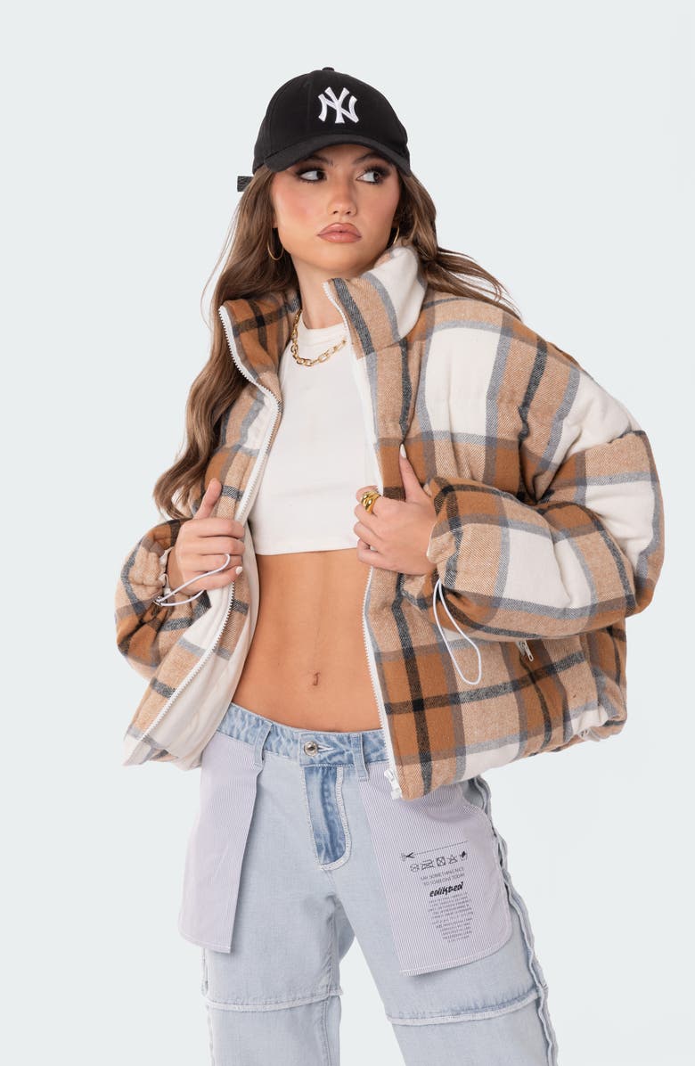 EDIKTED Presley Plaid Cotton Blend Puffer Jacket, Alternate, color, 