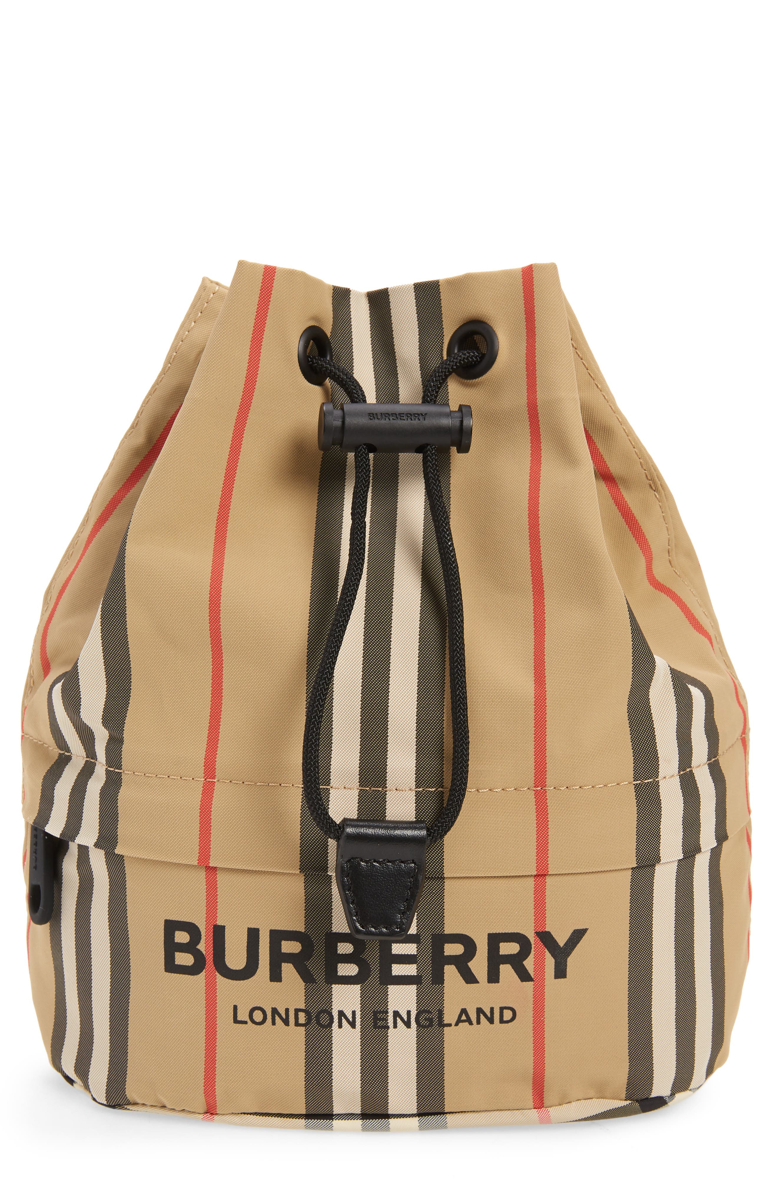 Icon Stripe ECONYL® Drawcord Pouch, Main, color, ARCHIVE BEIGE