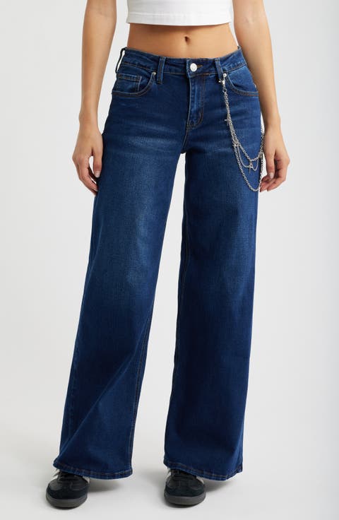 Joey Baggy Wide Leg Jeans with Chain Accent