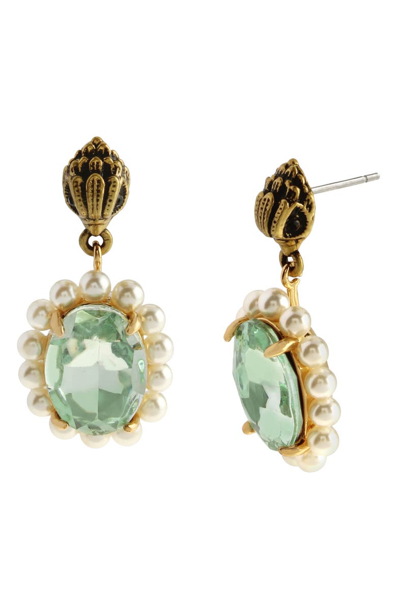 Kurt Geiger London Eagle Head Crystal Drop Earrings, Main, color, Light Green