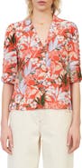 maje Tropical Floral Print Elbow Sleeve Button-Up Blouse