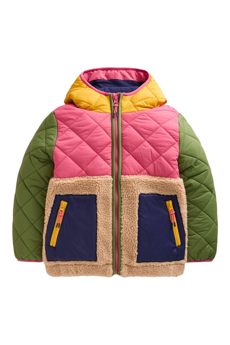 Kids' Mixed Media Hooded Jacket, Main, color, PINK MULTI COLOURBLOCK