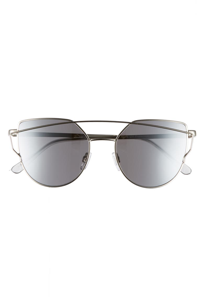 51mm Thin Brow Angular Aviator Sunglasses, Alternate, color, SILVER/ SILVER