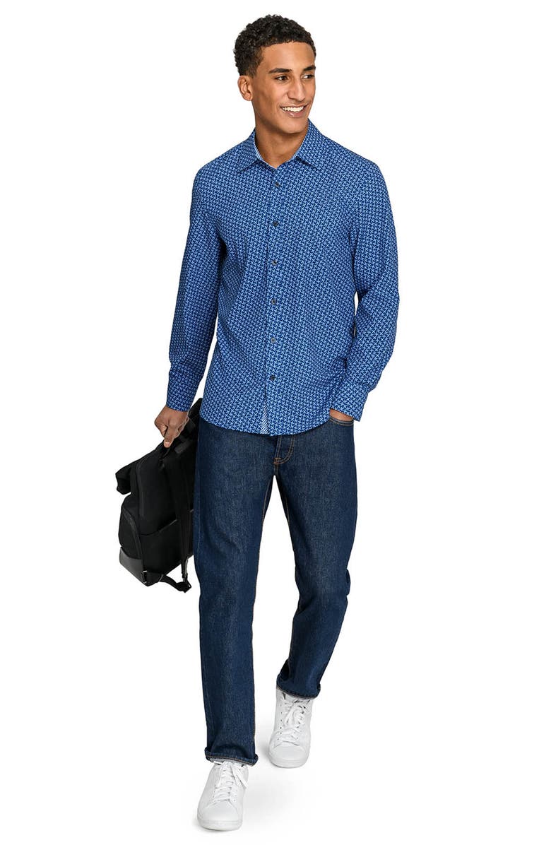 CONSTRUCT Slim Fit Pinwheel Floral Performance Long Sleeve Shirt, Alternate, color, Navy