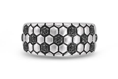 Soccer Football Silver & Black Diamond Band Men Ring