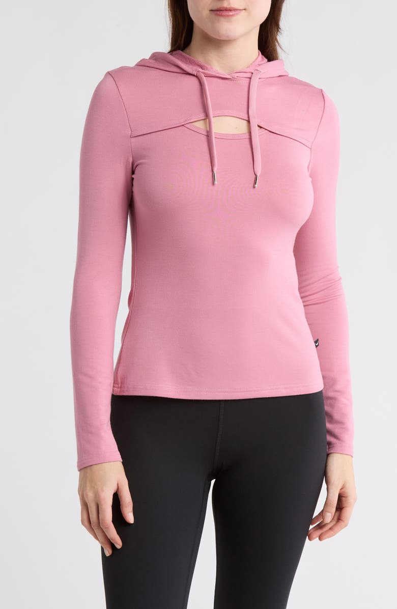 Jessica Simpson Keyhole Long Sleeve Hooded T-Shirt, Main, color, 