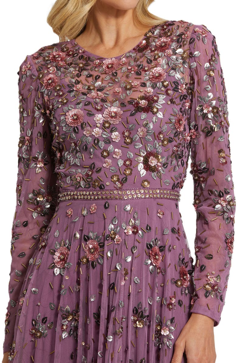 Mac Duggal Long Sleeve High Neck Beaded Gown, Alternate, color, Raspberry