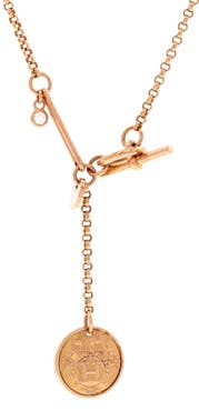 Pre-Owned Hermes Ex-Libris Pendant Necklace 18K Rose Gold with Diamond Small