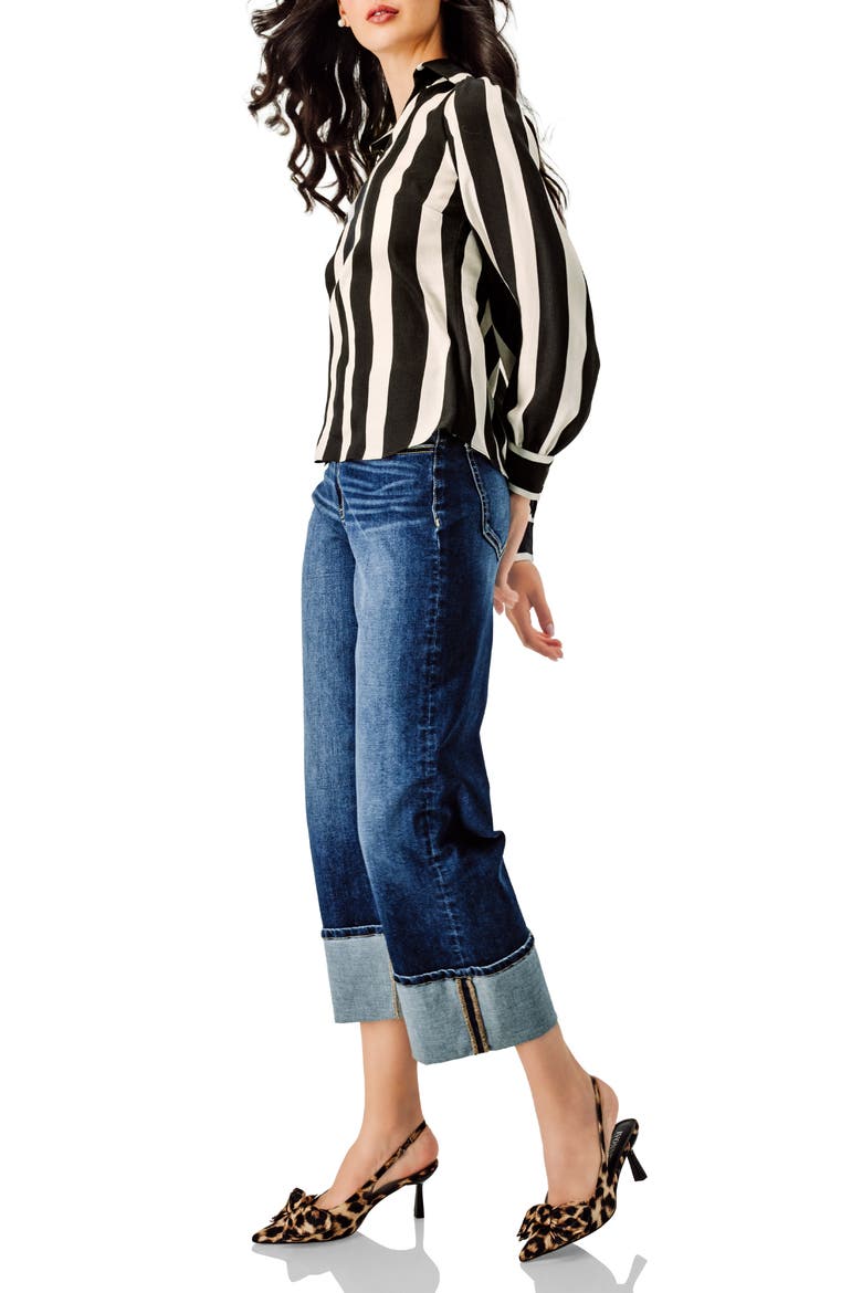 Collared Long Sleeve Striped Blouse, Alternate, color, Black