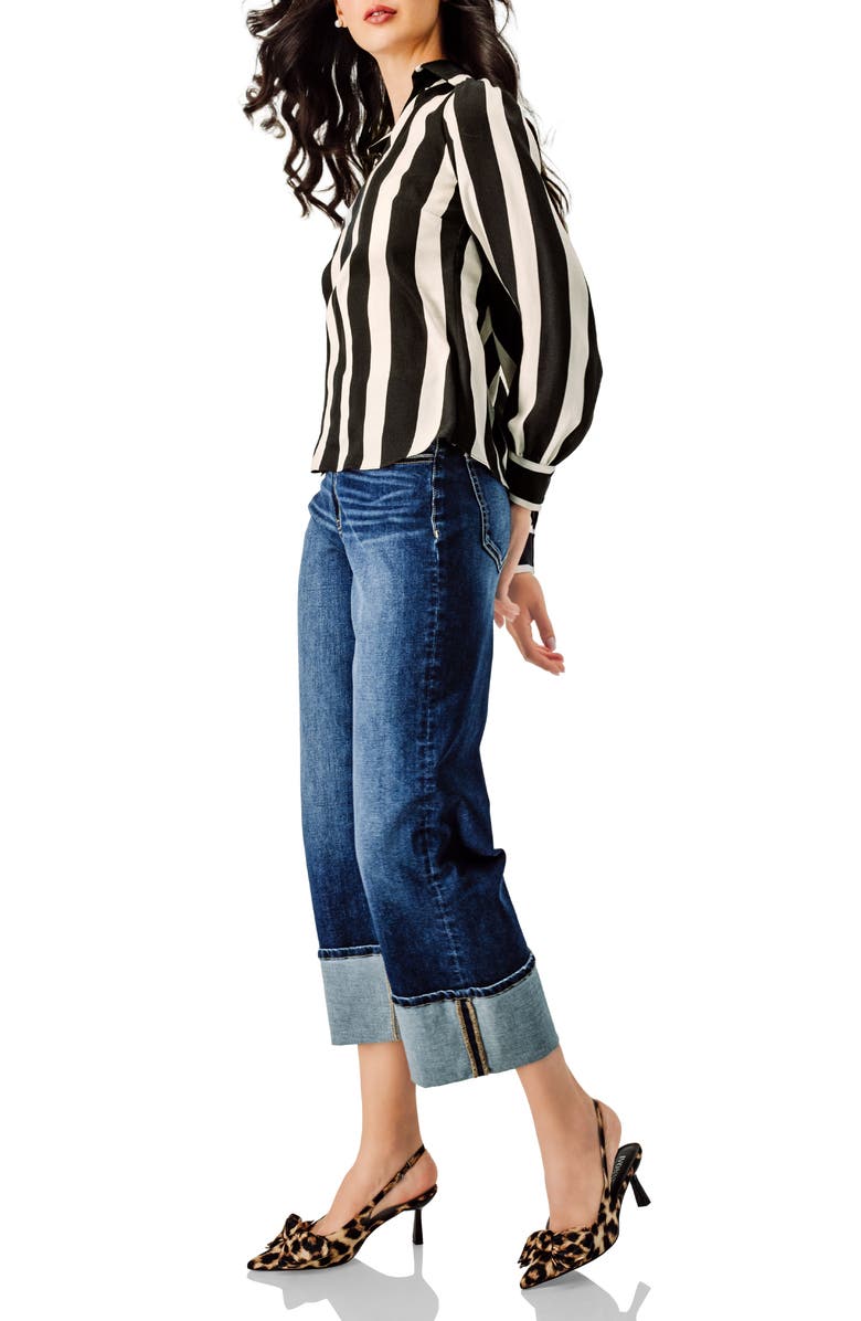 IVONNE Collared Long Sleeve Striped Blouse, Alternate, color, Black