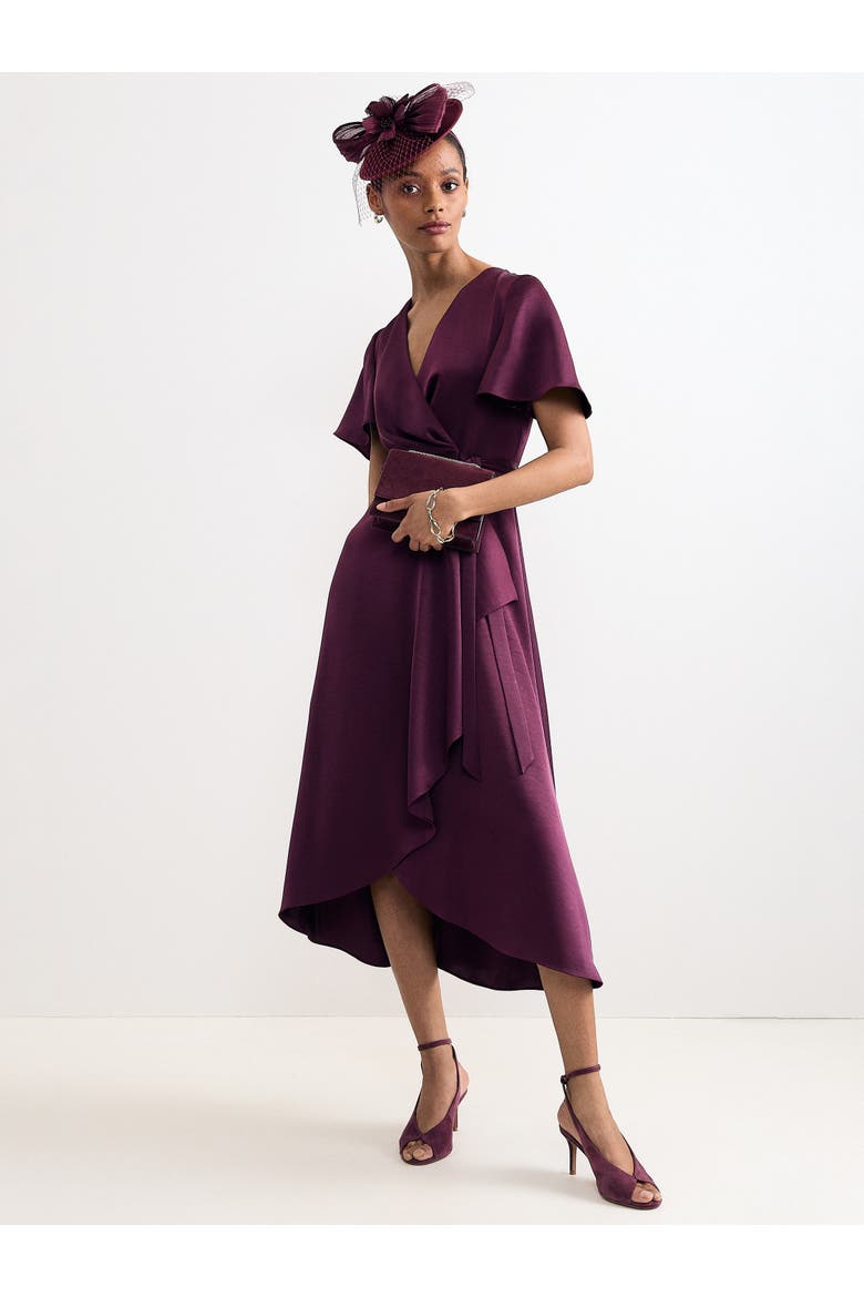 Julissa Satin Midi Dress, Main, color, Burgundy