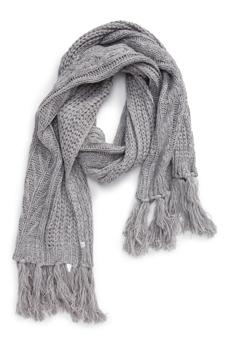 Fringe Cable Knit Scarf, Main, color, GREY MONUMENT COMBO