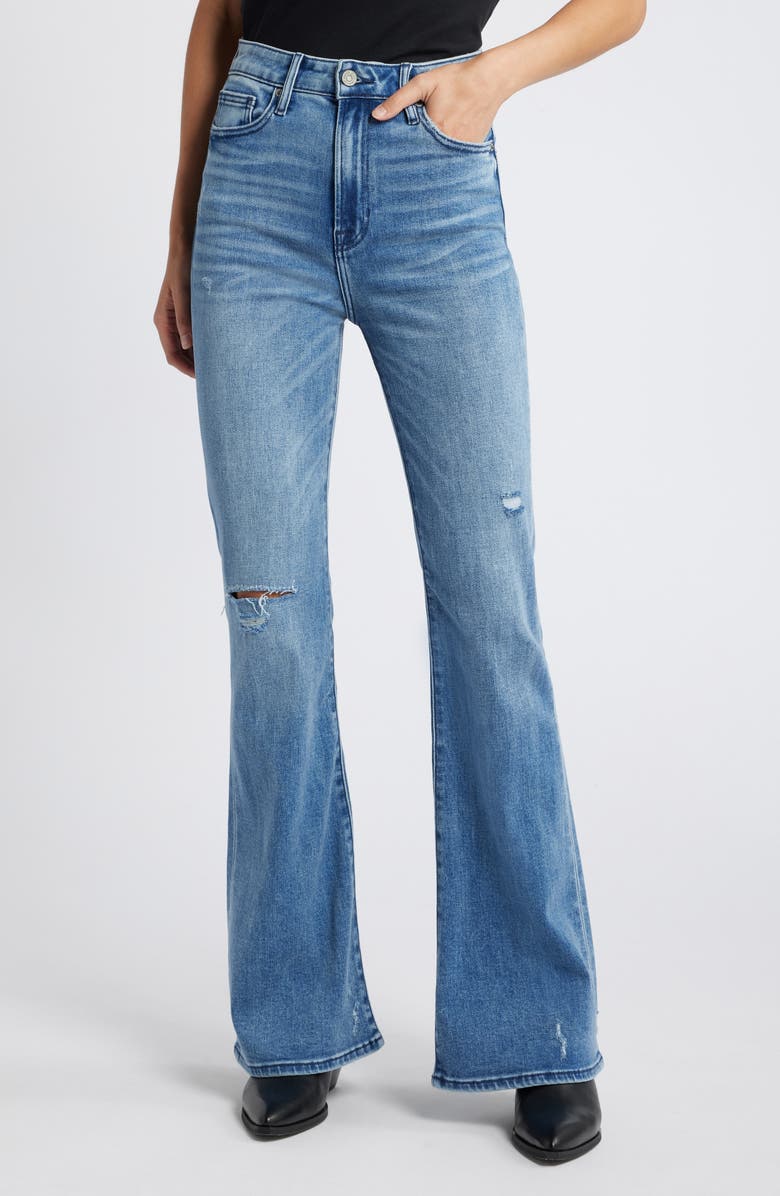 HIDDEN JEANS Ripped High Waist Flare Jeans, Main, color, Medium Wash