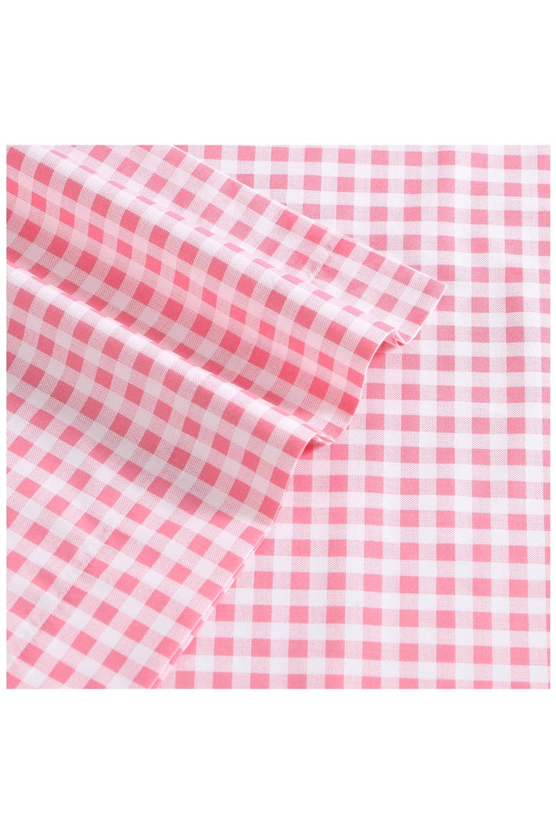 Gingham Plaid 200 Thread Count Cotton Percale Sheet Set, Alternate, color, BRIGHT PINK