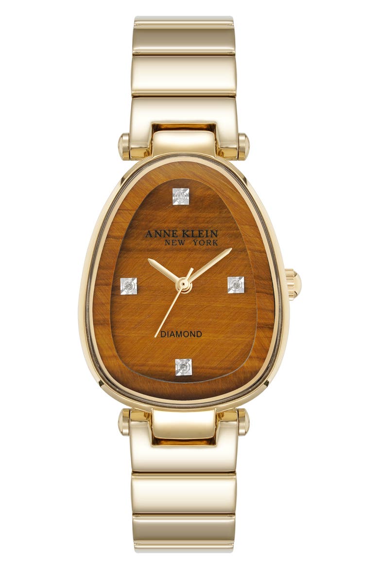 Diamond Dial Three Hand Quartz Bracelet Watch, 26mm x 38mm, Main, color, GOLDTONE/ TIGER