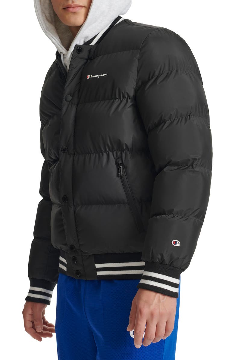 Champion Varsity Quilted Bomber Jacket, Alternate, color, Black