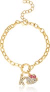 Hello Kitty Initial Crystal Charm Bracelet, Gold-Tone, Adjustable