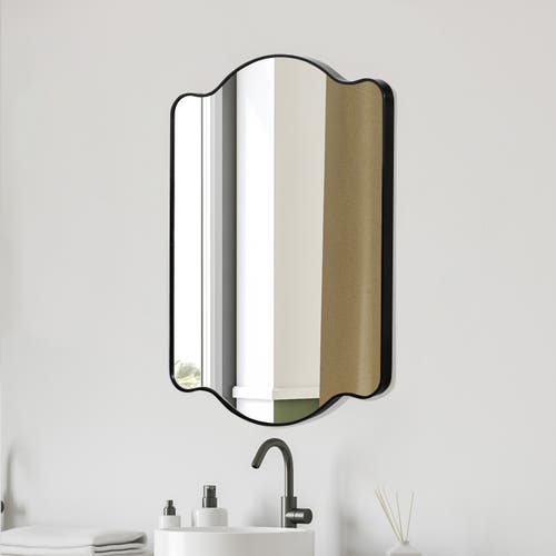 Jonathan Y Louisa Medium Scalloped Rectangular Metal Framed Wall Mirror In Black